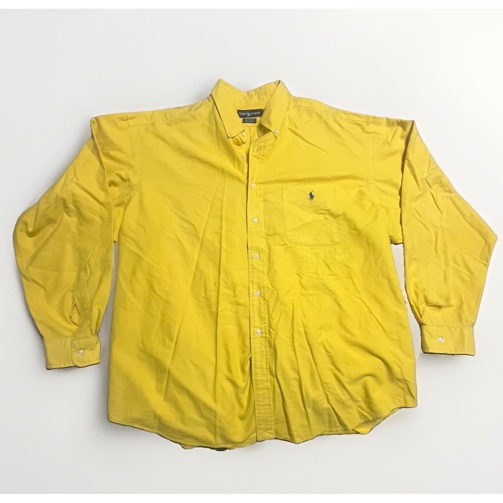 Vintage 90s Ralph Lauren The Big Shirt Oxford Yellow Oversized Button Down XL